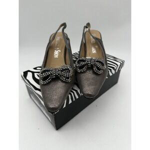 Embellished Metallic Gray Slingback Heels